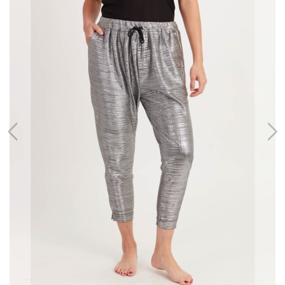 House of Woo Silver Metallic Joggers size 1 / XS